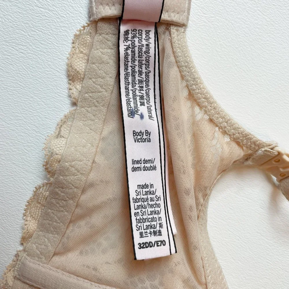 NWOT Victoria's Secret Bra 32DD Body By Victoria Lined Demi Beige Lace B654